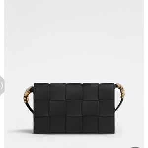 BOTTEGA VENETA  Black Woven CASSETTE Leather Shoulder Bag
